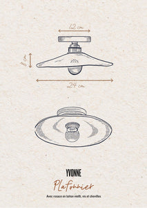 YVONNE - Terre mêlée mat - Suspension en applique - Avec potence laiton vieilli